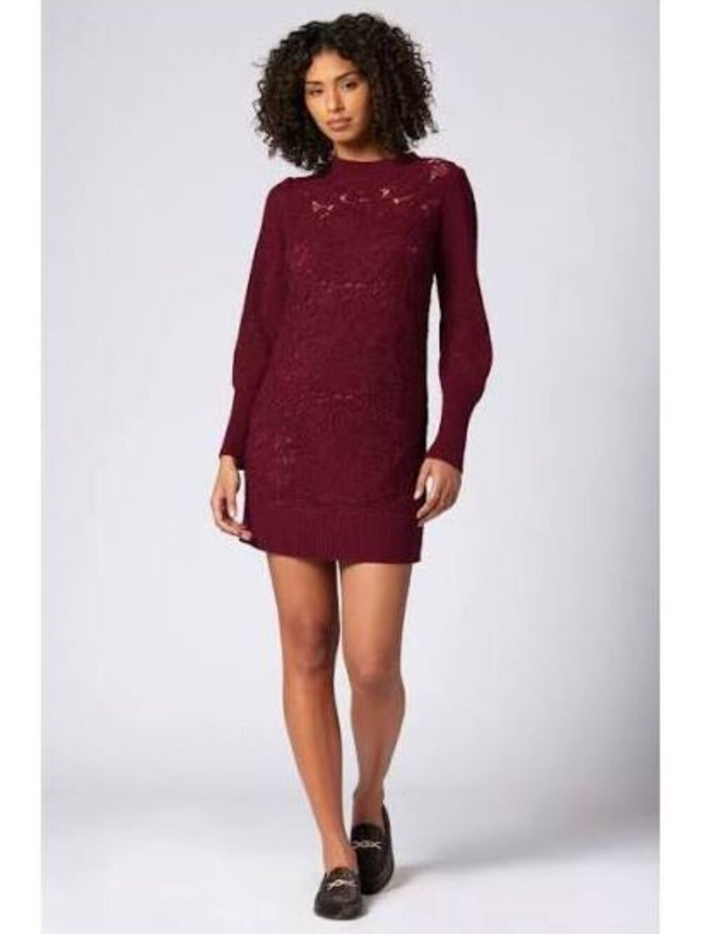 JOIE ALDINA CROCHET WOOL BURGUNDY SWEATER DRESS